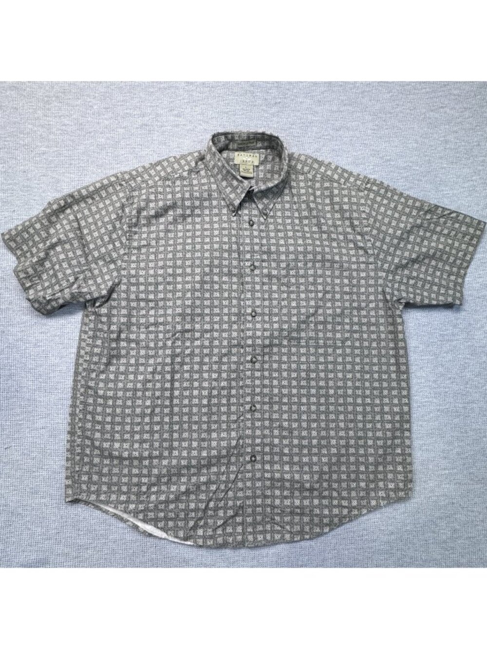 Natural Issue Button Up Shirt Mens Size L Khaki Short Sleeve Wrinkle Free Cotton